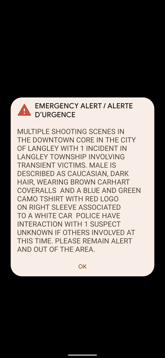 What a terrifying notification to wake up too. Multiple shootings in Langley BC. Incredibly scarry stuff, avoid the Langley Downtown Core