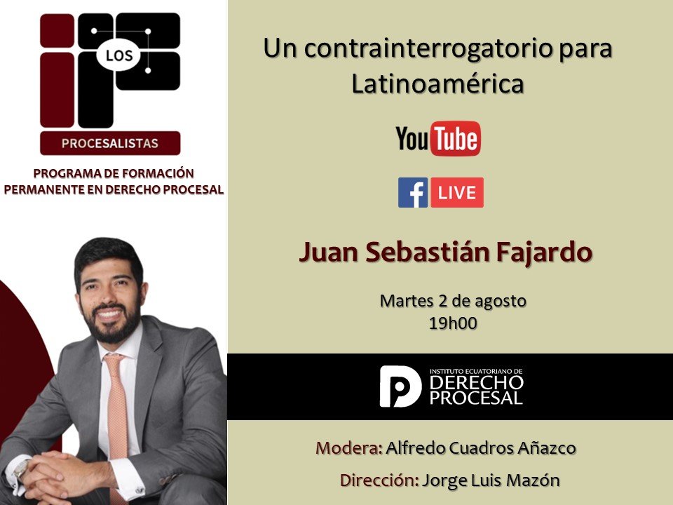 Inicia la segunda temporada de LOS PROCESALISTAS: hablaremos de contrainterrogatorios con el profesor <a href="/JSFajardoV/">Juan Sebastian Fajardo V</a>.

🔴 Martes 2 de agosto: 7pm
🟠Moderador: <a href="/_AlfredoCuadros/">Alfredo Cuadros Añazco.</a> 
🟦Transmitiremos por nuestro canal de Youtube y la cuenta de Facebook de LOS PROBLEMAS DEL PROCESO.