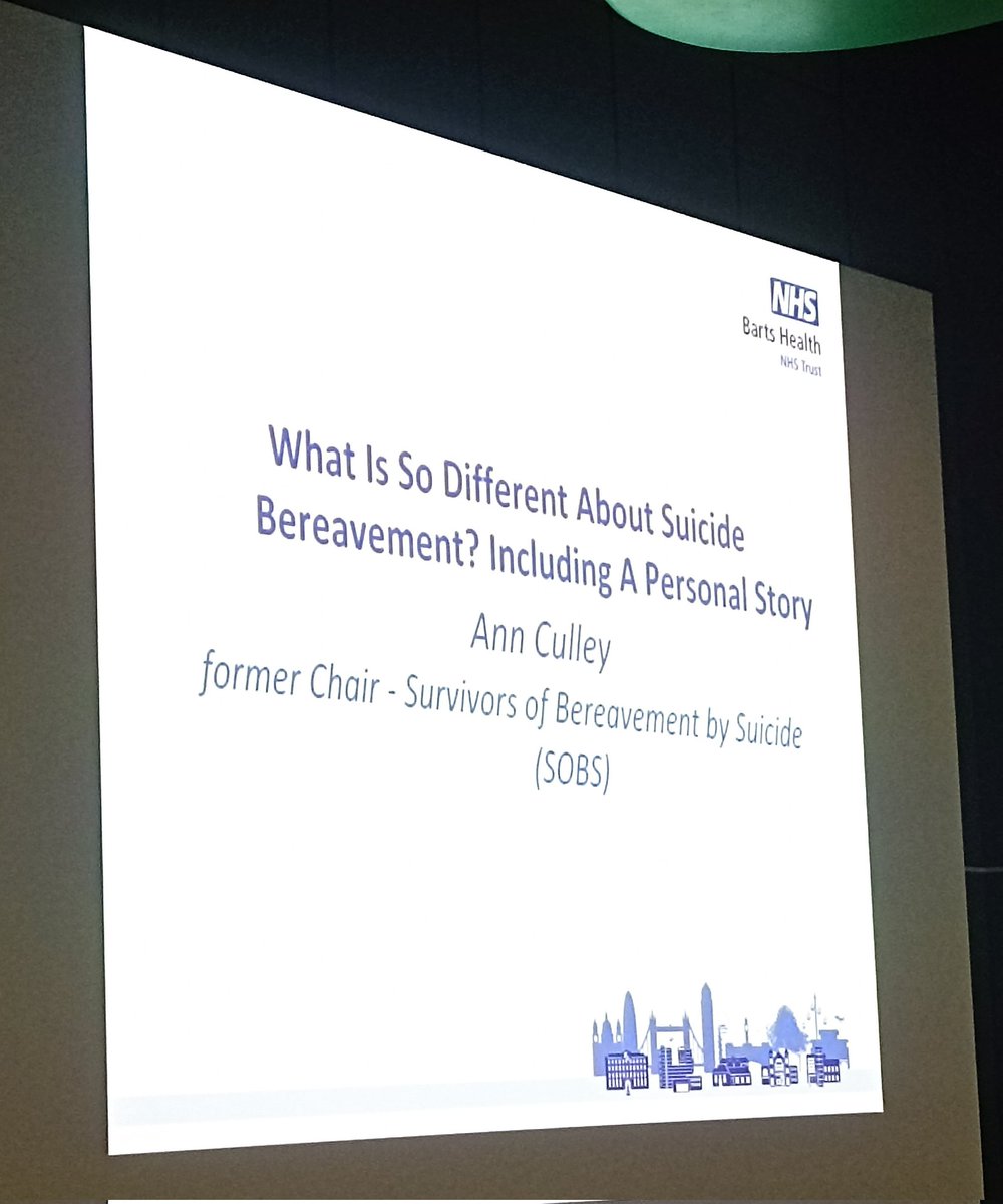 Powerful presentation at Barts Health bereavement conference on suicide bereavement. Hadn't thought about place being conceived as a crime scene, police involvement or possible stigma before #bhbereavement