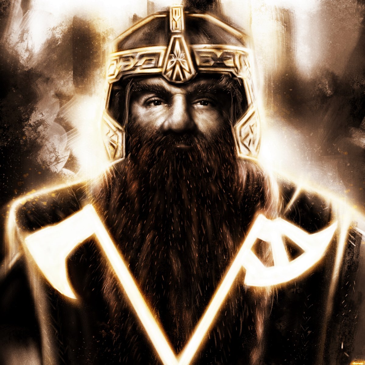 Aragorn: Si con mi vida o mi muerte puedo protegerte, lo haré. Cuenta con mi espada. 
Legolas: Y cuenta con mi arco. 
Gimli: ¡Y con mi hacha!

🎨Andrey Pankov