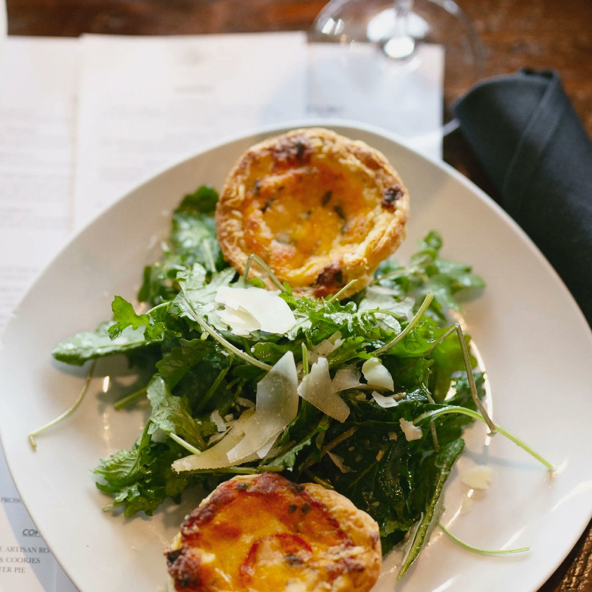 A classic X2 🍅🥧 (Two) Tomato Pies plated with a fresh side salad lightly dressed in a vinaigrette. #finchandfifth

—
#tomatopie #lunch #surreycenter #augustaga #loveaugusta #eatlocal