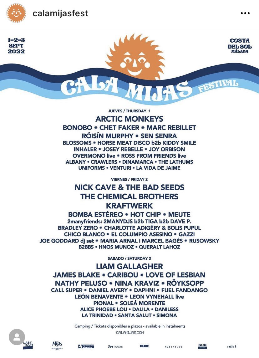 TBibs's tweet photo. 🚨 SELLING 🚨 One @CalaMijasFest three-day ticket. Face value if possible but open to offers. DM me/reply if interested. #CalaMijas #ArcticMonkeys #Tickets #TicketsTwitter https://t.co/UsaPkHpOId
