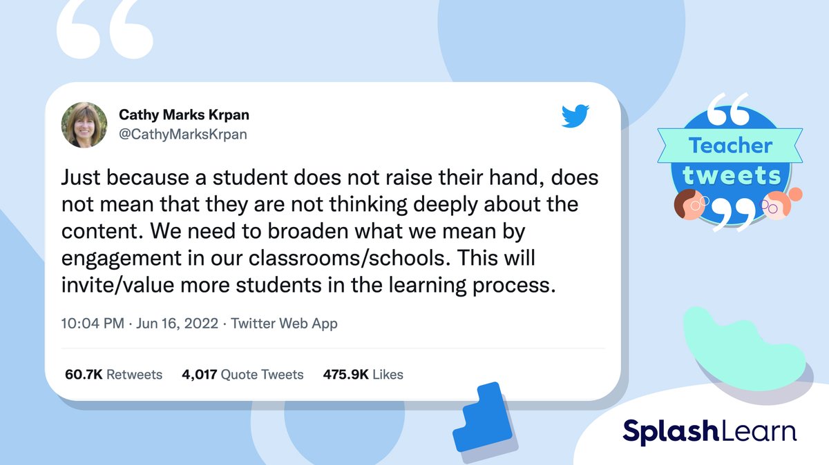 SplashLearn (@splashlearn) on Twitter photo Whatโs your all-time favorite idea for classroom engagement?
#teachertalks #askateacher #teachingideas #schoolteachers #classroomengagement
Tweet Credits: <a href="/CathyMarksKrpan/">Cathy Marks Krpan</a> Whatโs your all-time favorite idea for classroom engagement?
#teachertalks #askateacher #teachingideas #schoolteachers #classroomengagement
Tweet Credits: <a href="/CathyMarksKrpan/">Cathy Marks Krpan</a>