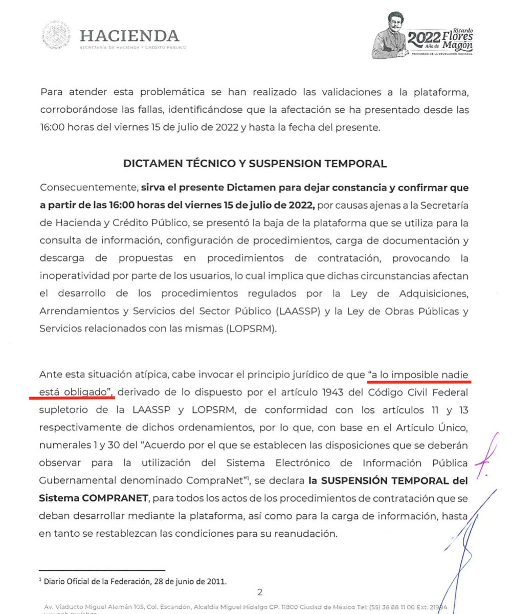 leonugo's tweet photo. Mis queridos @warkentin y @jrisco aquí les dejo el oficio del que hablamos en que @Hacienda_Mexico dice que como «a lo imposible nadie está obligado», dejarán cerrado CompraNet por tiempo indefinido. También les dejo el posicionamiento que sacamos desde @MXvsCORRUPCION. ¡Saludos! https://t.co/Ro1rzHyjqe