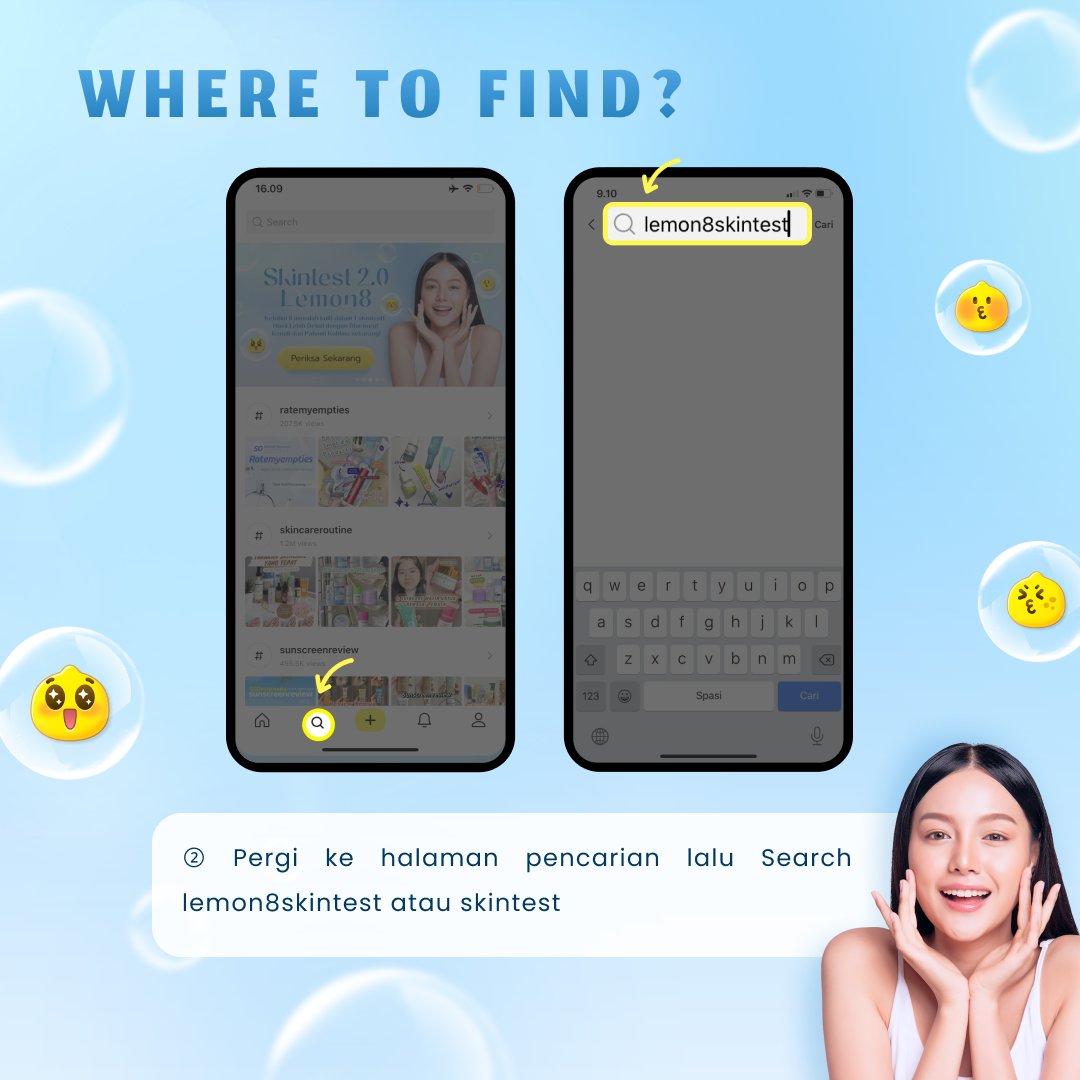 IndonesiaLemon8's tweet photo. Ini dia cara kamu bisa menemukan skintest di aplikasi Lemon8 🤩🤩
Yuk tunggu apalagi? Buruan Ikutan campaignnya sekarang dan bawa pulang hadiahnya!! ✨🥰
#lemon8skintest #lemon8indonesia #lemon8 #skintest https://t.co/FOB5NKHVPl