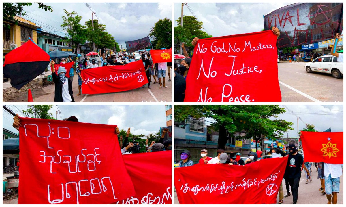 Anti-coup revolutionary strike in somewhere in Yangon.  #2022July25Coup #WarCrimesOfJunta #CondemnDeathPenalty #WhatsHappeningInMyanmar