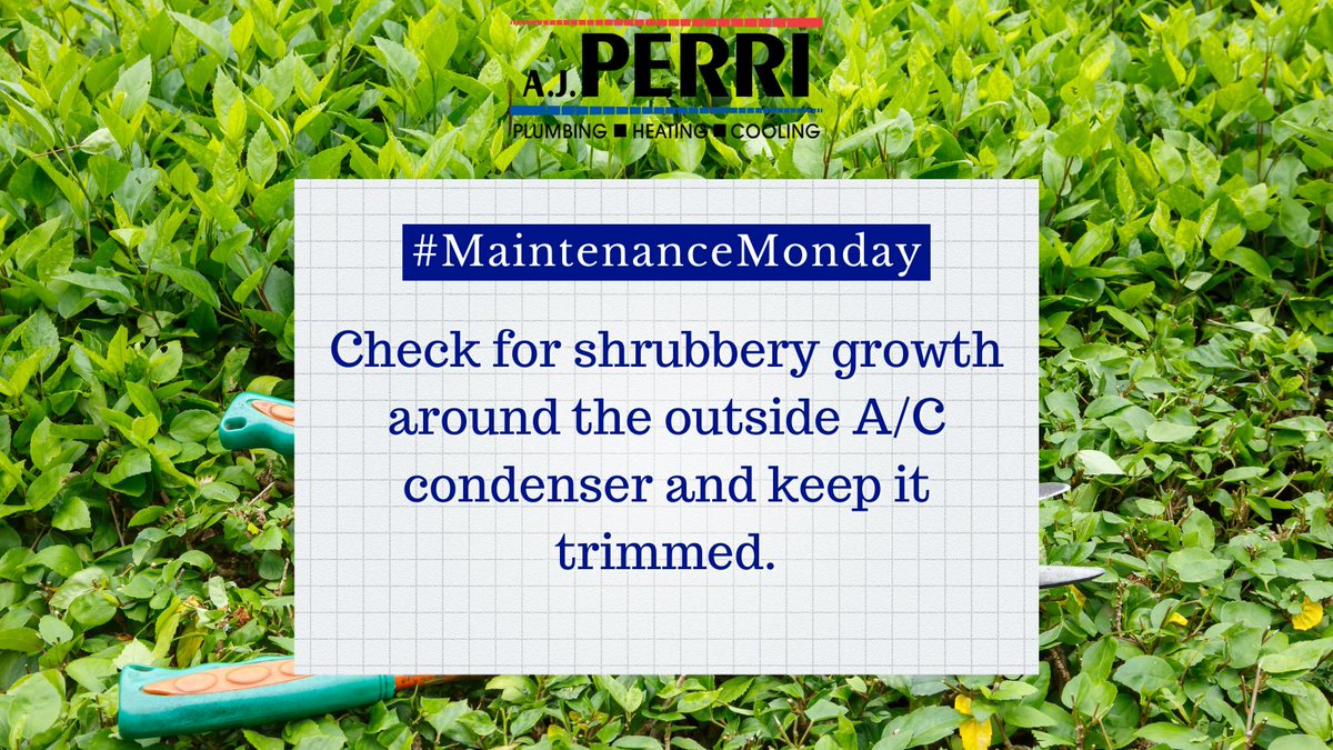 #MaintenanceMonday Don't forget to check your outside A/C condenser when you're doing outdoor tasks. Overgrown shrubbery can impede air flow and lead to costly problems.