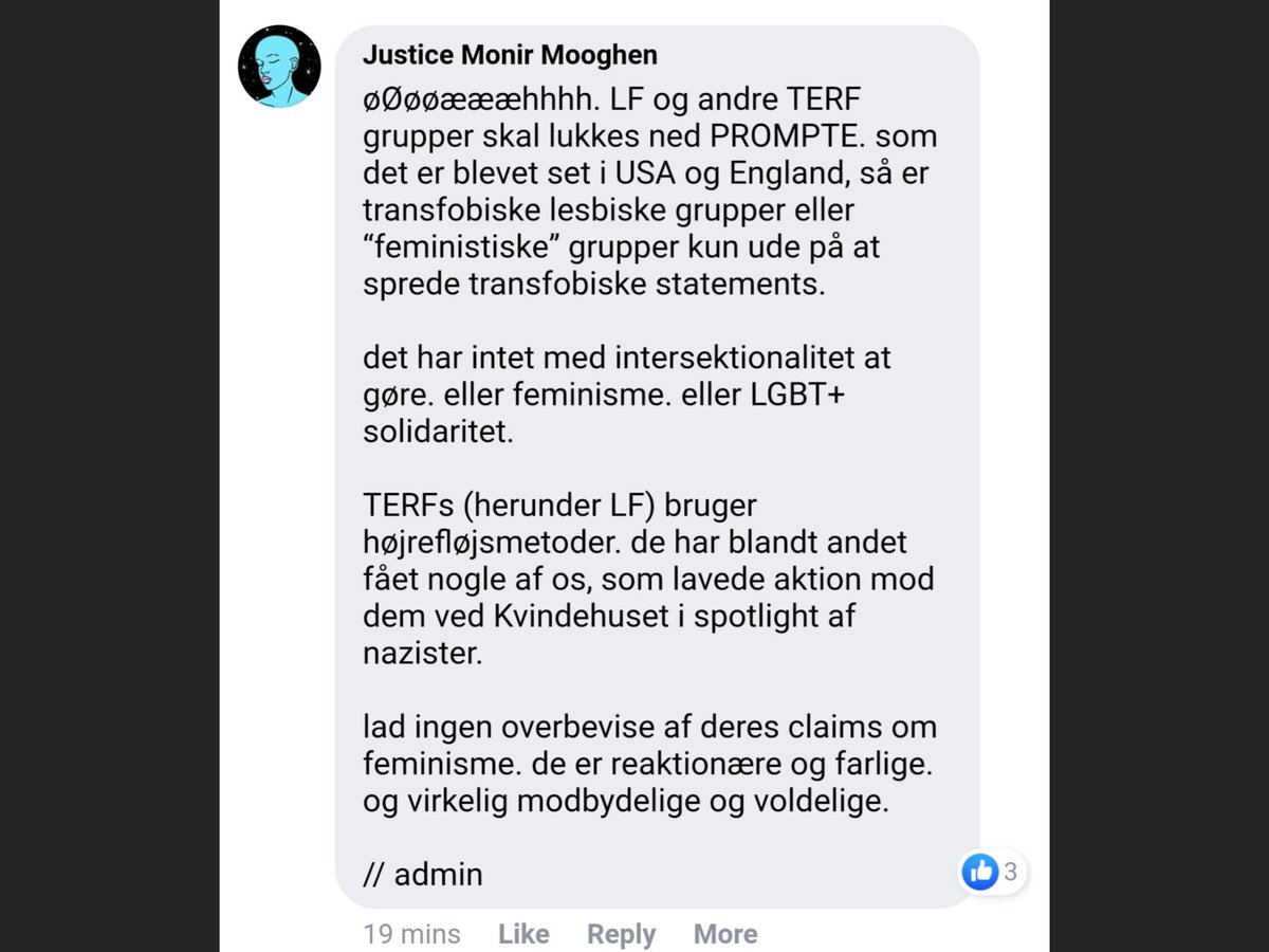 FruToxic's tweet photo. @BThyregod @goldendayze @kajakbuddy @KarenMLarsen3 @steffen_groth For mig er det vanskeligt at have tillid til en person der udskammer kvinder og forhindrer Lesbiske Feminister i at afholde et planlagt møde og efterfølgende skriver således om LF på facebook Monir glemmer at nævne Shinigami Eyes som hun registrerede LF i og selv er grøn i https://t.co/0s5Em1XYxK