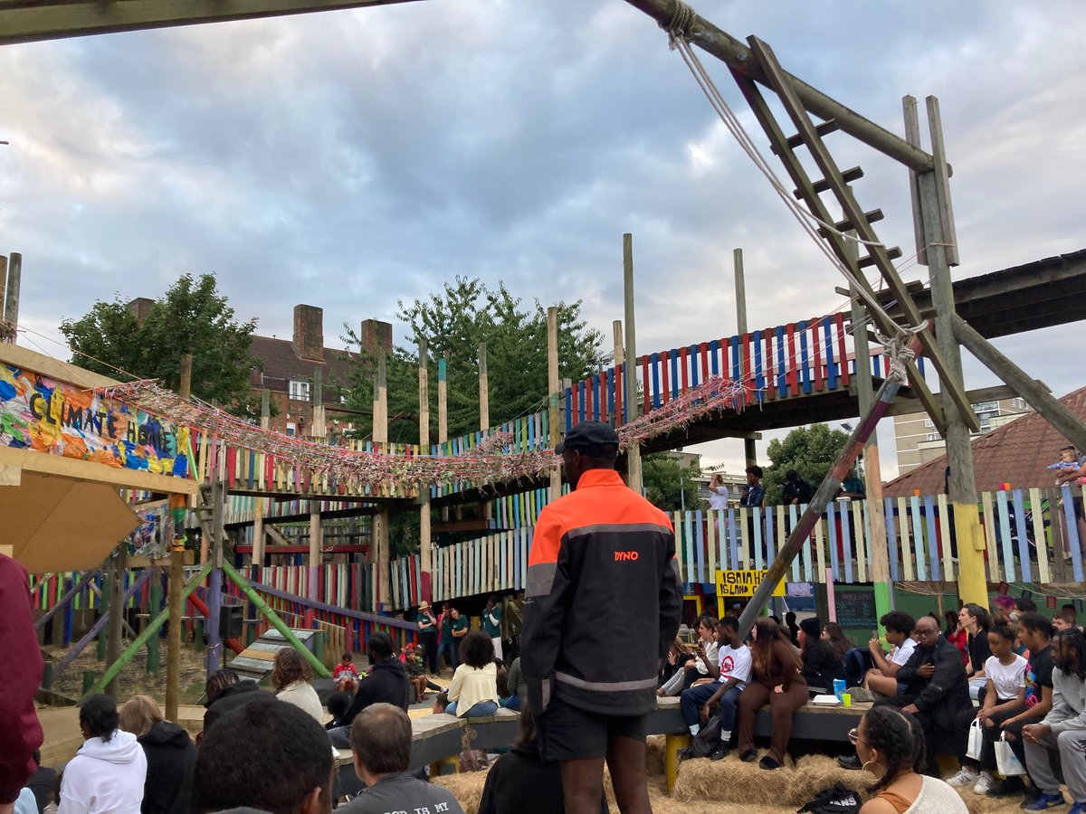 WeAreLewisham's tweet photo. #ClimateHome kicked off last Friday in an evening showcasing young talent and creativity.

The 6-week festival, for ages aged 8 to 25, explores climate justice in a transformed adventure playground. 🌎🍃

@soundslikechaos @TheAlbanySE8
@youthfirstldn
 
https://t.co/hGBNv4FqIE https://t.co/3cLZQTN3qs