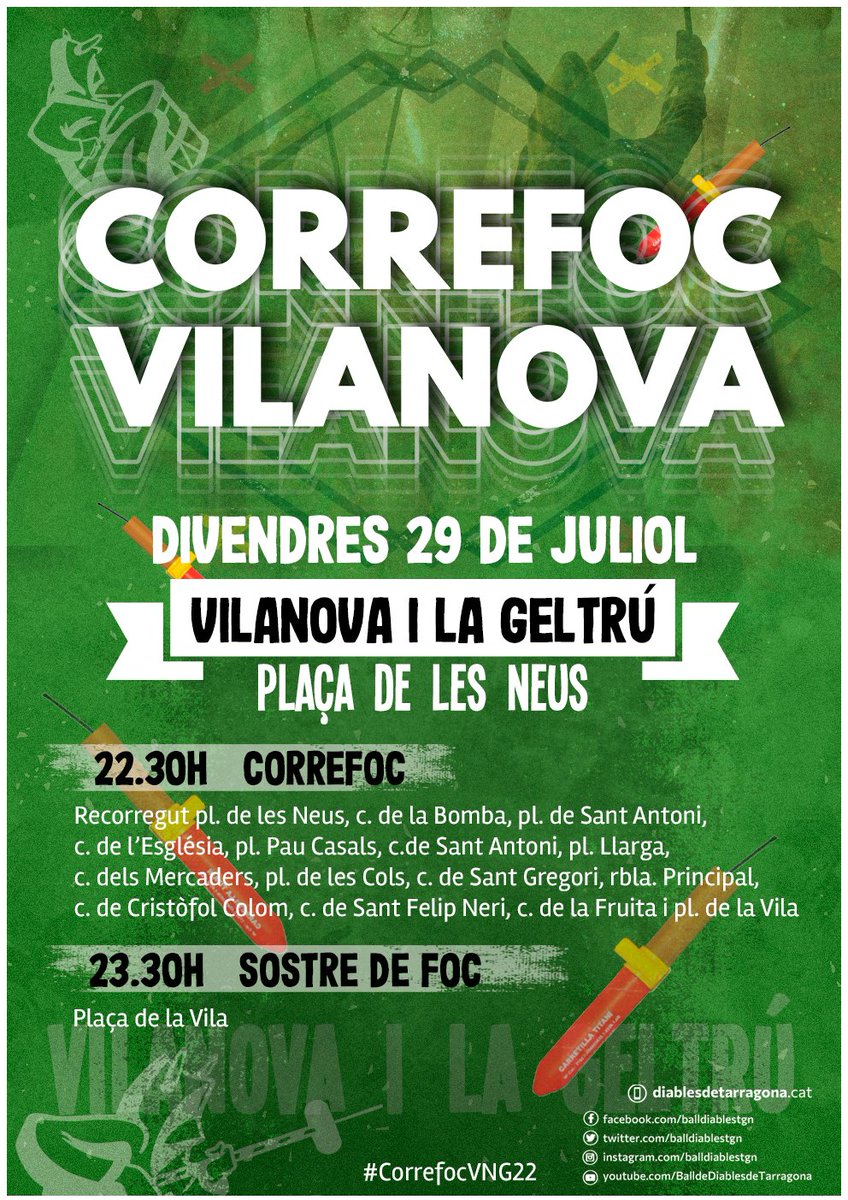 Aquest proper divendres torna el correfoc de Vilanova i la Geltrú! A partir de les 22.30h a la plaça de les Neus. Prepareu-vos que venim <a href="/diablesvng/">Ball de Diables VNG</a>!! 🔥🔥🔥 #CorrefocVNG22