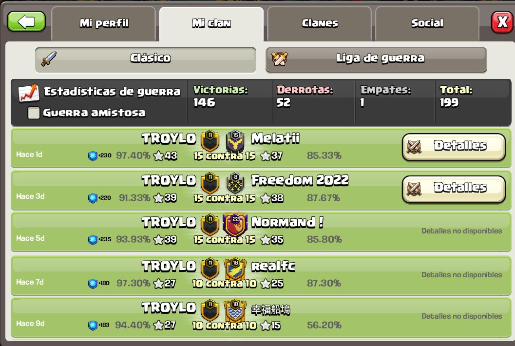 Pero que bien se está aquí!!! Clan familiar, reclutamos a partir de th10 nivelados. Buena racha de victorias, buen ambiente y risas, que más se puede pedir? Jaja.
La próxima era nuestra guerra 200, suerte🍀...
link.clashofclans.com/es?action=Open…