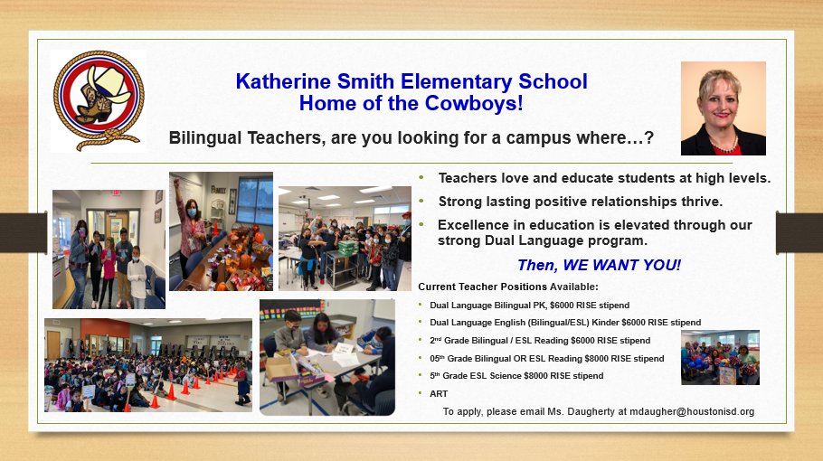 katesmithes's tweet photo. If you'd like to join our Smith Team, contact our principal Ms. Melinda Daugherty. https://t.co/CotmUY56nb