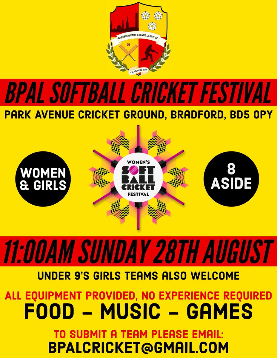 BpalCricket's tweet photo. It’s that time of year again! We are preparing for our Annual BPAL softball festival! Lots of games and activities. If you would like to enter a team please get in touch! We can’t wait to see you! please share around the more the merrier! 🙌 https://t.co/oGyHyifSja