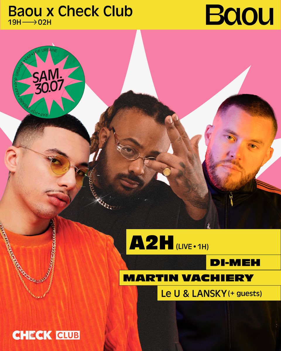 Martin Vachiery (@martinvachiery) on Twitter photo C’est l’été, c’est la fête. Samedi on est à Marseille pour le #CheckClub ! Avec @__A2H__ & <a href="/dimeh_todo/">OV3² KOMMING SOON! 😤⏳🏴☠️</a> en Live, des DJ sets et des surprises 👀
10€ en prévente ici 🎫 lebaou.fr/billetterie/ C’est l’été, c’est la fête. Samedi on est à Marseille pour le #CheckClub ! Avec @__A2H__ & <a href="/dimeh_todo/">OV3² KOMMING SOON! 😤⏳🏴☠️</a> en Live, des DJ sets et des surprises 👀
10€ en prévente ici 🎫 lebaou.fr/billetterie/