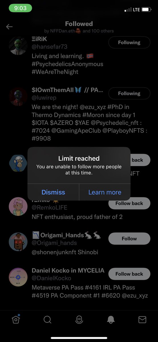 tillerbeau's tweet image. Twitter trying it’s best to stop me from following back every PA member who followed me.. @psychedelic_nft