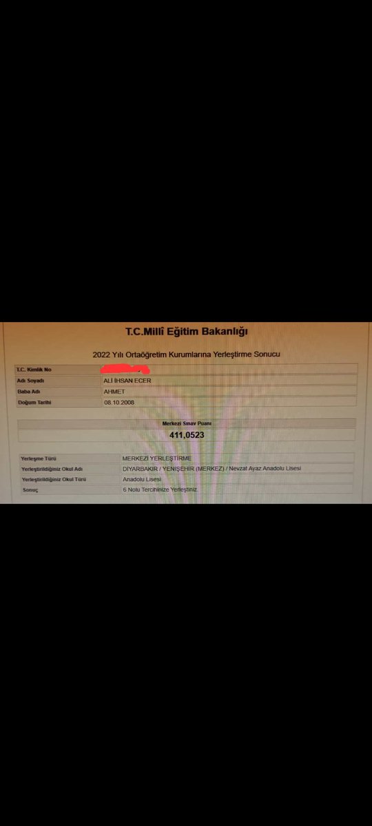 Nevzat Ayaz Anadolu Lisesine yerleşen öğrencimiz Ali İhsan ECER'i tebrik ederiz. Emeği geçen ögretmenlerimize teşekkür ederiz.