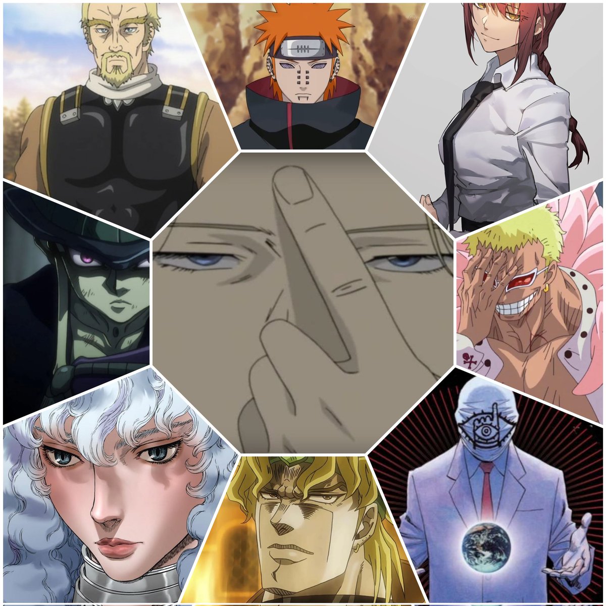 david07235340's tweet photo. 3x3 of the best antagonist in anime and manga https://t.co/l6mqPMu1jf