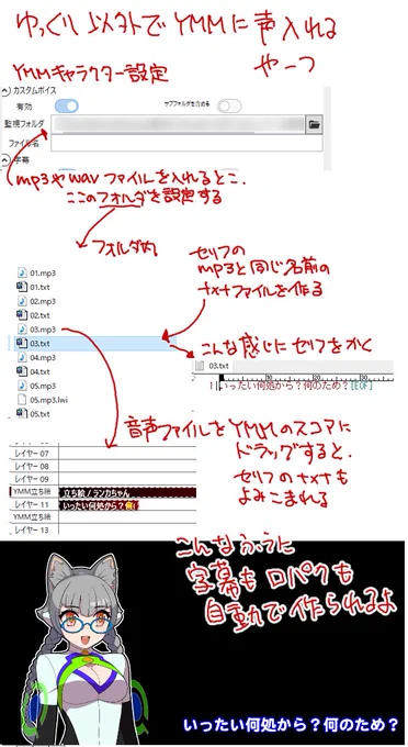 amazon pollyとか色んなソフトウェアトークアプリで作った音声ファイルをYMMに入れて、字幕や口パクを自動で作ってもらう方法 