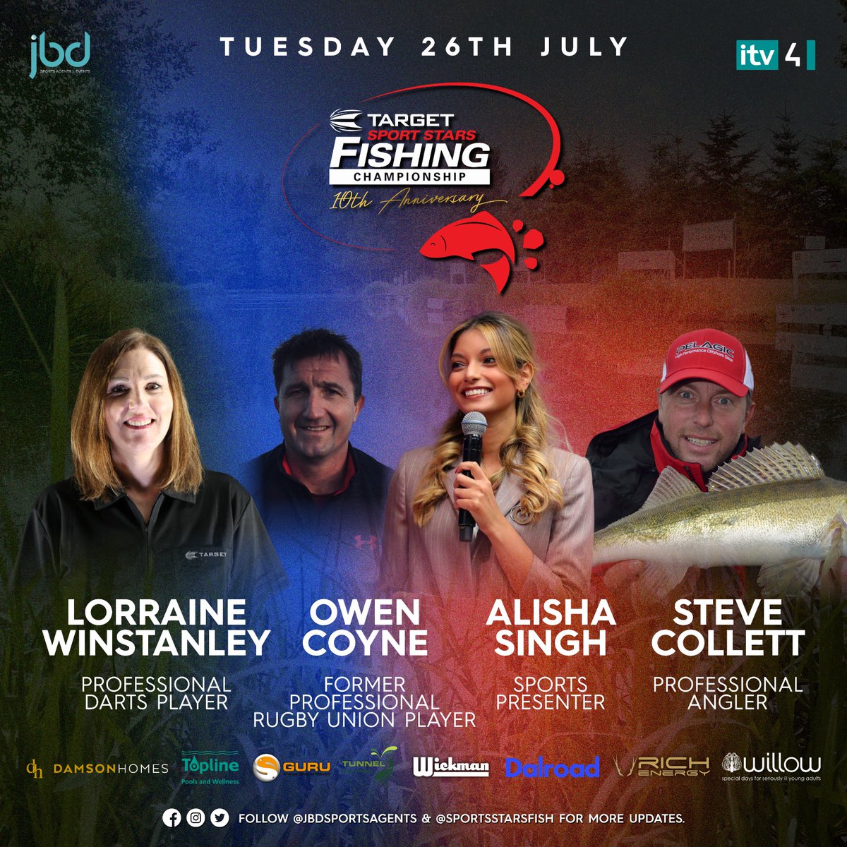 Target Sports Stars Fishing Championship (@sportsstarsfish) on Twitter photo Our last 4 competitors for this years <a href="/TargetDarts/">Target Darts</a> Sports Stars Fishing Championship <a href="/alishasinghtv/">Alisha Singh</a> <a href="/lorraine180/">lorraine winstanley</a> <a href="/Stevecollett4/">Steve collett</a> and <a href="/Wickman_Group/">Wickman Group</a> boss Owen Coyne. Lasty many thanks to <a href="/SpecialKBrook/">Kell Brook</a> for stepping in for Jamie O Hara. What a line up ! <a href="/announcerphil/">Phil Seymour</a> Our last 4 competitors for this years <a href="/TargetDarts/">Target Darts</a> Sports Stars Fishing Championship <a href="/alishasinghtv/">Alisha Singh</a> <a href="/lorraine180/">lorraine winstanley</a> <a href="/Stevecollett4/">Steve collett</a> and <a href="/Wickman_Group/">Wickman Group</a> boss Owen Coyne. Lasty many thanks to <a href="/SpecialKBrook/">Kell Brook</a> for stepping in for Jamie O Hara. What a line up ! <a href="/announcerphil/">Phil Seymour</a>