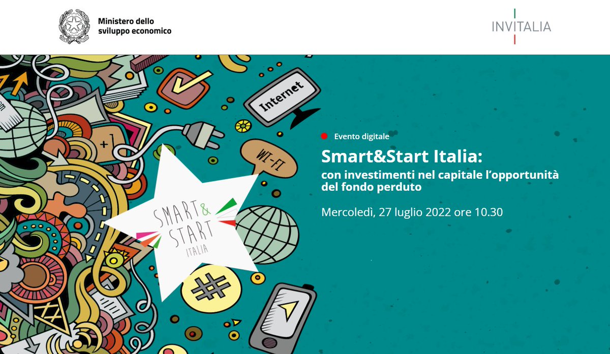 🚀 Smart&amp;Start, possibile convertire il #finanziamento in contributo a #fondoperduto - Il #27luglio un evento online per capire come fare!

Con <a href="/ernestosomma/">Ernesto Somma</a> e Roberto Pasetti di #Invitalia e Giuseppe Bronzino del <a href="/MISE_GOV/">Assessorato allo Sviluppo Economico di Bugliano</a> 

⭕Registrati per partecipare👇🏼 invitalia.blumm.it/event/ar/13/sm…