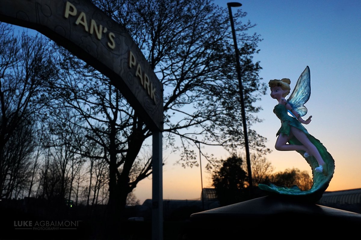 Sunset - Peter Pan's Park - Catford A silly photo of Tinker Bell in the pocket park located on the site of the former Peter Pan’s Pool Pleasure Park. Part of my project showcasing #Lewisham the borough of culture 2022 #lewisham2022 #photography #PeterPan #wearelewisham