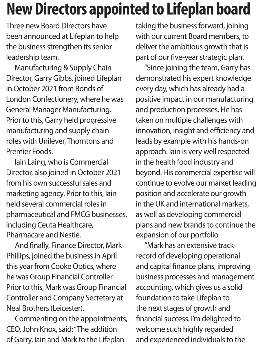HFBmagazine's tweet photo. Three new Board Directors have been announced at @Lifeplan_Health to help the business strengthen its senior leadership team.

https://t.co/znUYmt88L0 

#independenthealthfood #healthfoodstores #healthfoodretailing #healthfoodbusiness https://t.co/N8CEm9okpZ
