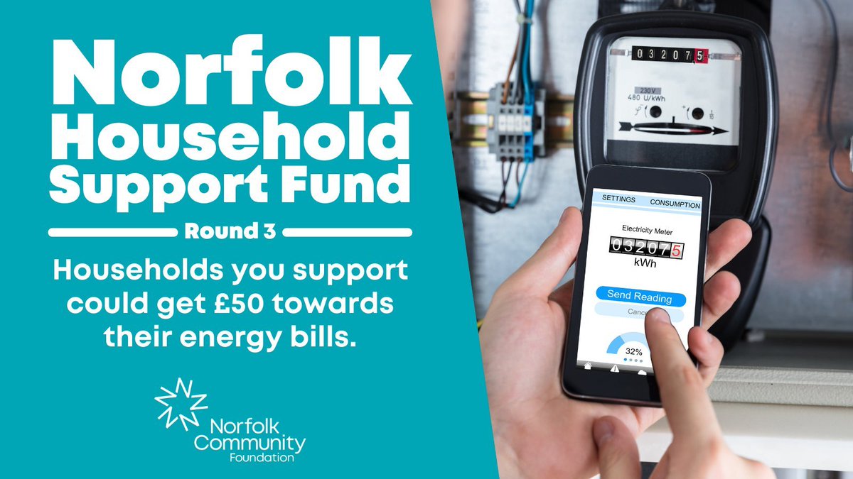Norfolk Household Support Fund has returned! 
VCSE organisations can apply for grants of up to £50 per household where there is an older person/s, or an individual/s with disabilities and carers to help with household energy bills and regular utility bills
tinyurl.com/52awfhrx