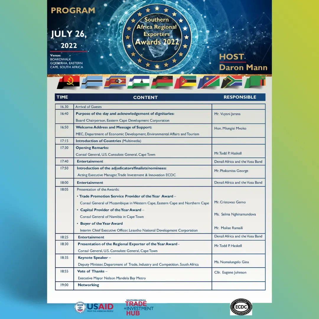 EASTERN CAPE DEVELOPMENT CORPORATION TO HOST THE 2ND EDITION OF THE
SOUTHERN AFRICA REGIONAL EXPORTERS AWARDS CEREMONY ON JULY 26, 2022 AT GQEBERHA, EASTERN CAPE, SOUTH AFRICA

ECDC - Eastern Cape Development Corporation