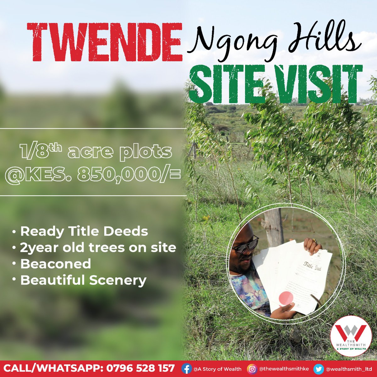 wealthsmith_ltd's tweet photo. From the earthen views of Ngong Hills, invest in prime 1/8th acre plots located just 1.5km off Kiserian-Isinya road and 4km from Kipeto Town.

Join us this Weekend for a site visit to your future home.
Reach us on +254796528212
#mondaymotivation #Mondaymorning  #invest https://t.co/4MNWNAvfbU