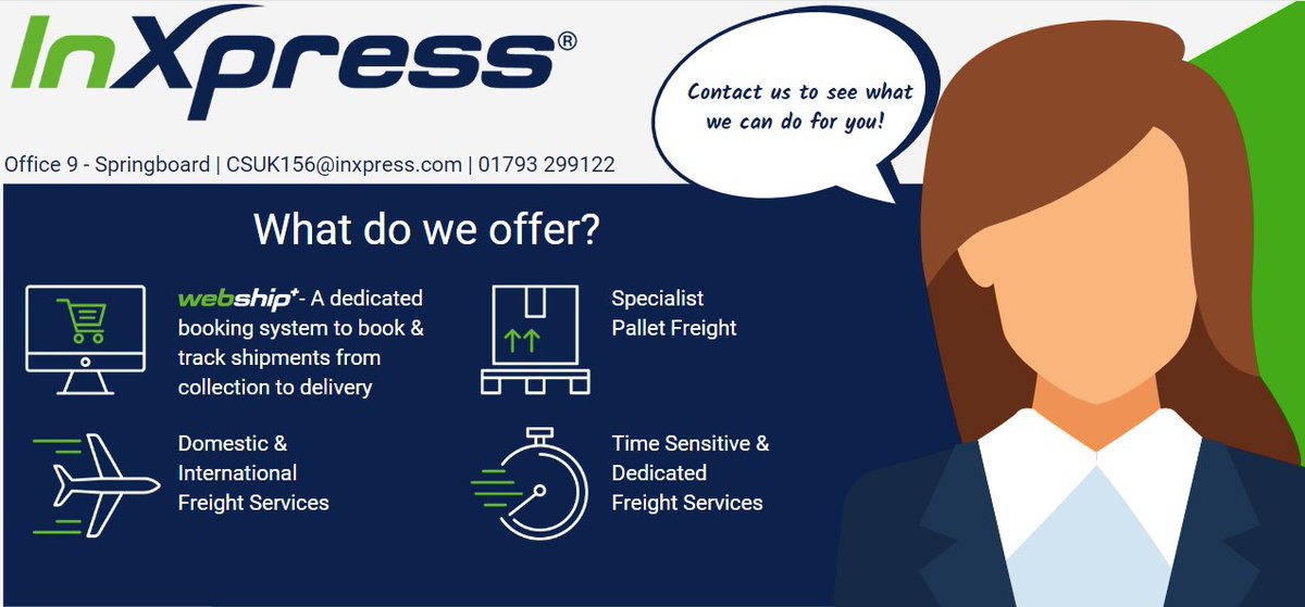 InXpressSwindon's tweet image. Did you know that we offer a range of services? Here's a few of what we offer!

Pallets ✅
Same Day ✅
Time Sensitive ✅
Domestic &amp;amp; International services ✅

Get in touch with us. We'd love to see how we can help you! 

#inxpressswindon #shipping #freight