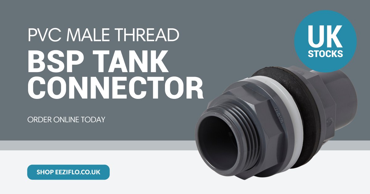Straight BSP male thread tank connector with EPDM gaskets has one plain spigot end, which is connected into a PVC fitting, while the other end is threaded with backnuts, allowing it to be connected to a tank wall.

ow.ly/CL4u50JQveX
