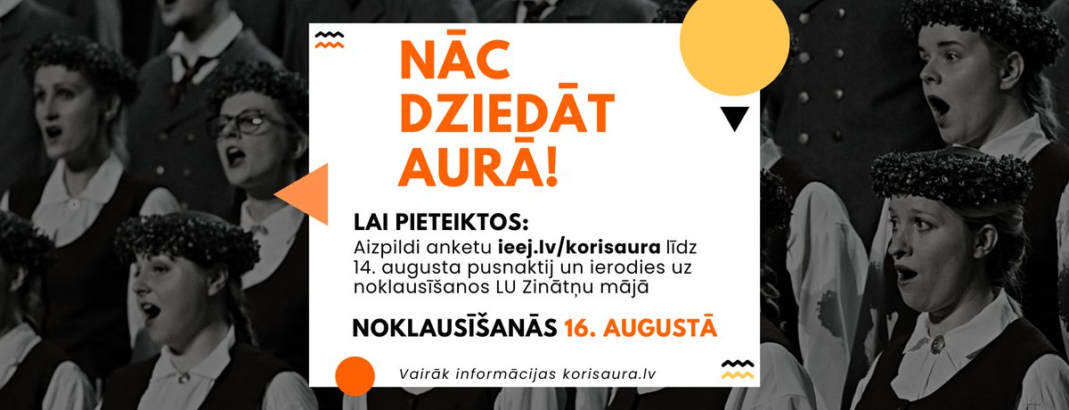 Vai zināji, ka pēdējā iespēja ielēkt vilcienā ar galamērķi "Mežaparka Lielā estrāde" ir TAGAD, jo nākamie Dziesmu svētki notiks jau nākamgad? Nāc uz kori AURA un pievienojies koncertu, konkursu, norīkojumu, festivālu un citu muzikālu avantūru virpulim!