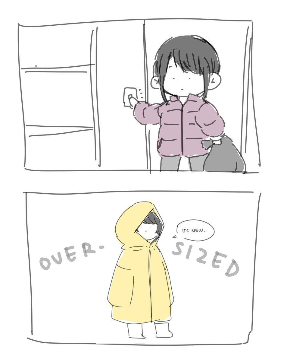 It's raining heavily today and we have to walk pretty far to put our garbage bins out for collection.

Mom in her oversized raincoat made me laughKSJCNK 