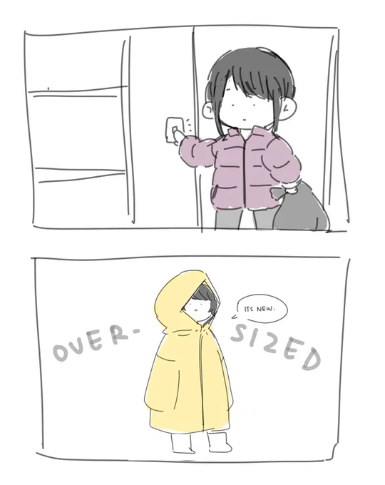 It's raining heavily today and we have to walk pretty far to put our garbage bins out for collection.

Mom in her oversized raincoat made me laughKSJCNK 