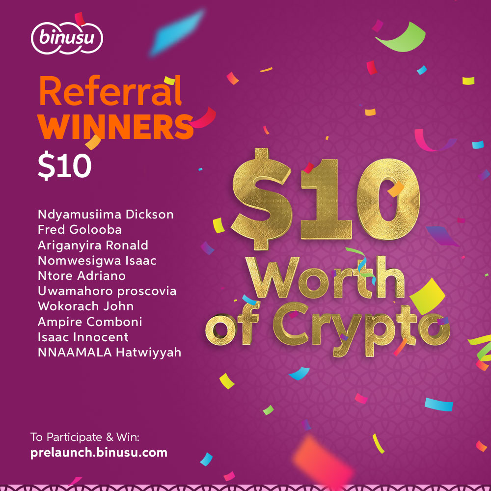 Mondays never got any better. More lucky winners taking home $10 worth of Crypto. WhatsApp or call our agents on 0705972117 / 0774453453 to claim your binusu.🕺 

Signup, Refer &amp; Win: prelaunch.binusu.com
#CryptoGiveaway