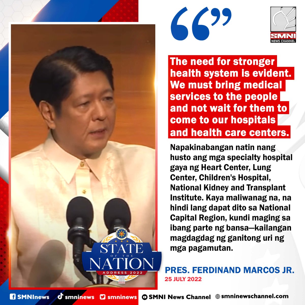 smninews's tweet photo. We must bring medical services to the people and not wait for them to come to our hospitals - PBBM https://t.co/h1xbbQEHXq