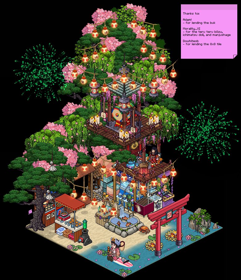 Oi_Perkele's tweet photo. It's 夏祭り (natsu matsuri) time!💗🎇

Here's my entry for @OfficialHabboUN's #unsummer Building Competition, but I may have had too much fun with it...

Which stall are you hitting up first? I've already got my goldfish-scooping net at the ready! https://t.co/9ErqO0kByP