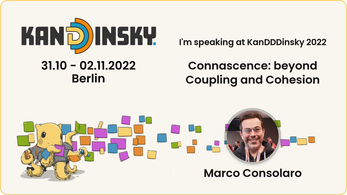 Marco Consolaro (@consolondon) on Twitter photo In 2009 <a href="/jimweirich/">Jim Weirich</a> defined Connascence as "The Grand Unified Theory Of Software Development". The concept is simple, yet very powerful: it generalizes the idea of coupling. I will talk about it at <a href="/KanDDDinsky/">KanDDDinsky</a> in Berlin on Oct 31/Nov 1, see you there? In 2009 <a href="/jimweirich/">Jim Weirich</a> defined Connascence as "The Grand Unified Theory Of Software Development". The concept is simple, yet very powerful: it generalizes the idea of coupling. I will talk about it at <a href="/KanDDDinsky/">KanDDDinsky</a> in Berlin on Oct 31/Nov 1, see you there?