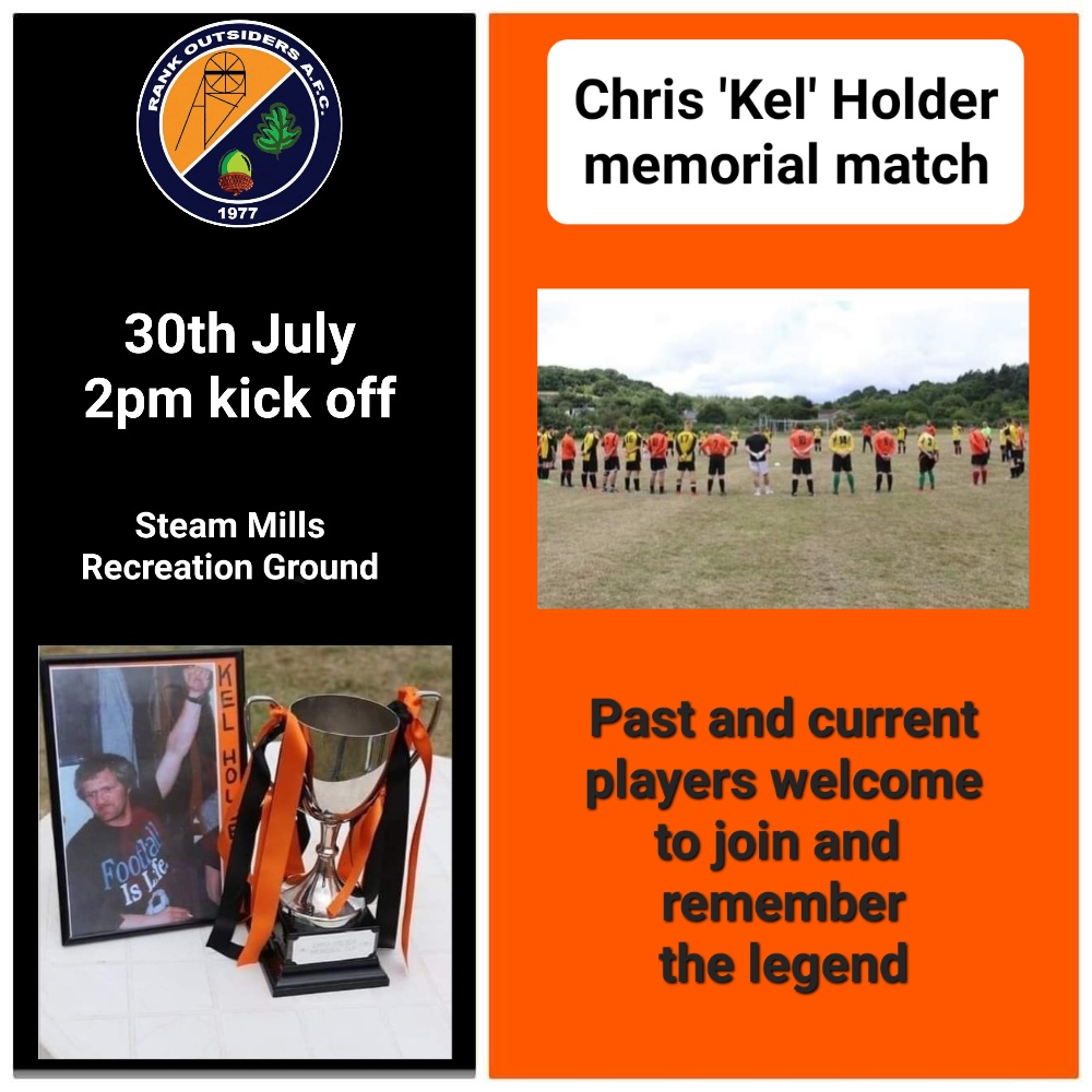 AfcRank's tweet photo. This Saturday (30th July) we host our annual memorial match for club legend Chris 'Kel' Holder. 

It's a 2pm kick off, all players current and past are invited to join us.

We'll head to The White Hart to watch the Community Shield after, all welcome.

#footballislife 🟠⚫️ https://t.co/BBZVjtQVlr