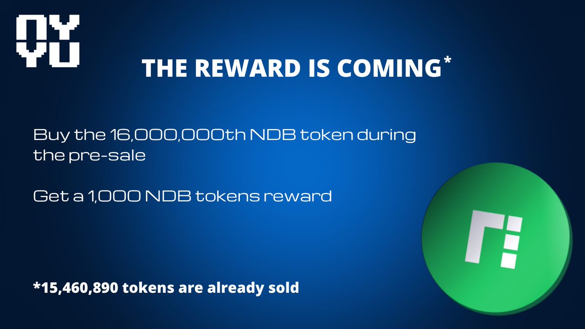 ndbmoney's tweet photo. There are about 500,000 $NDB to go until the prize meets its owner.

Buy the 16,000,000th $NDB to get the #reward 🏆

👉 Follow the pre-sale link https://t.co/OdHWZ7UYi6 https://t.co/qdV03fl8qu