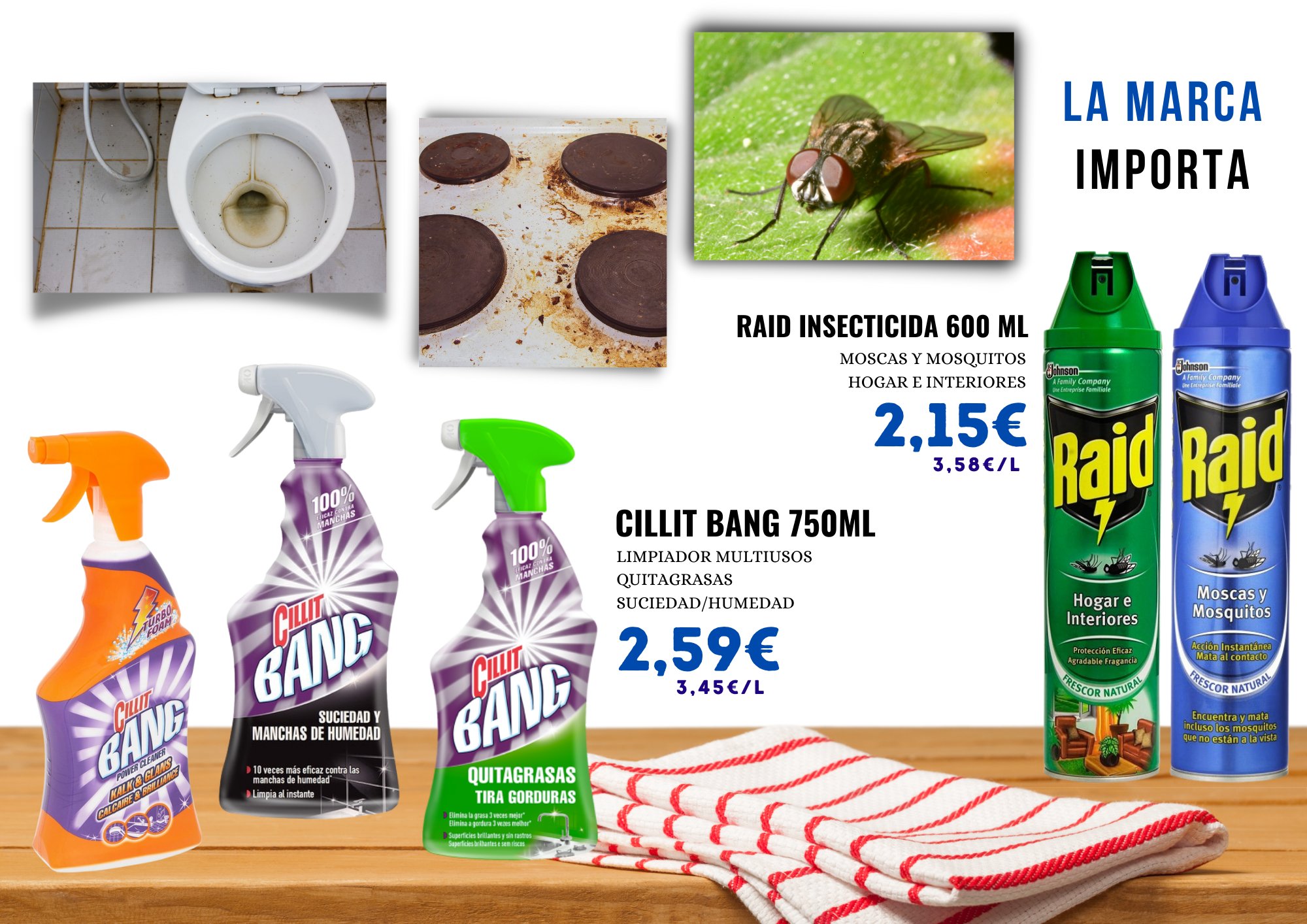 Supermercadossangui on X: La solución ideal para cualquier tipo de  suciedad. Prueba los #productos #Cillit Bang! Acaba con la #Grasa por solo  2,59€. Raid que mata instantáneamente los #insectos #voladores tras entrar