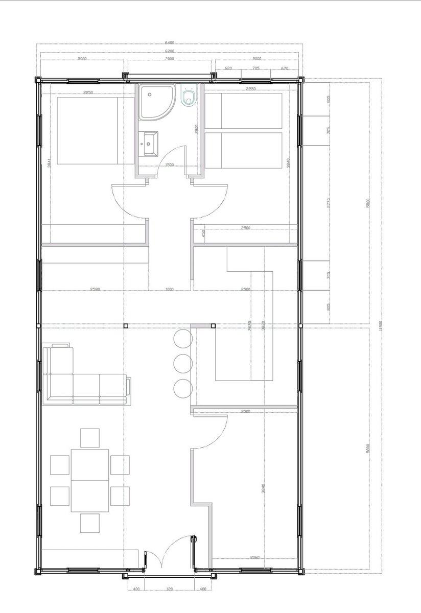 #مباني_الرياض 
مخطط داخلي لمنزل متكامل بطول 12م وعرض 6.40م شمل ٣ غرف وصاله تحتوي جلسه وطاولة سفر ومطبخ ودورة مياه