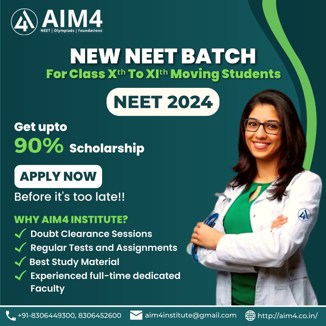 Aim4Institute's tweet photo. NEET 2024 Batch for class 10th to 11th Moving Students.https://t.co/H9FYjSFs9g
#NEET2022 #neet2023 #NEET2024 #neetaspirants #neetinstitute #neetpreparation #neetcoaching #neetexam #NEETClasses #medicalcollege #neet #mbbs #futuredoctor #medicalstudent #jaipurneet #education https://t.co/ZRlqdHORVK