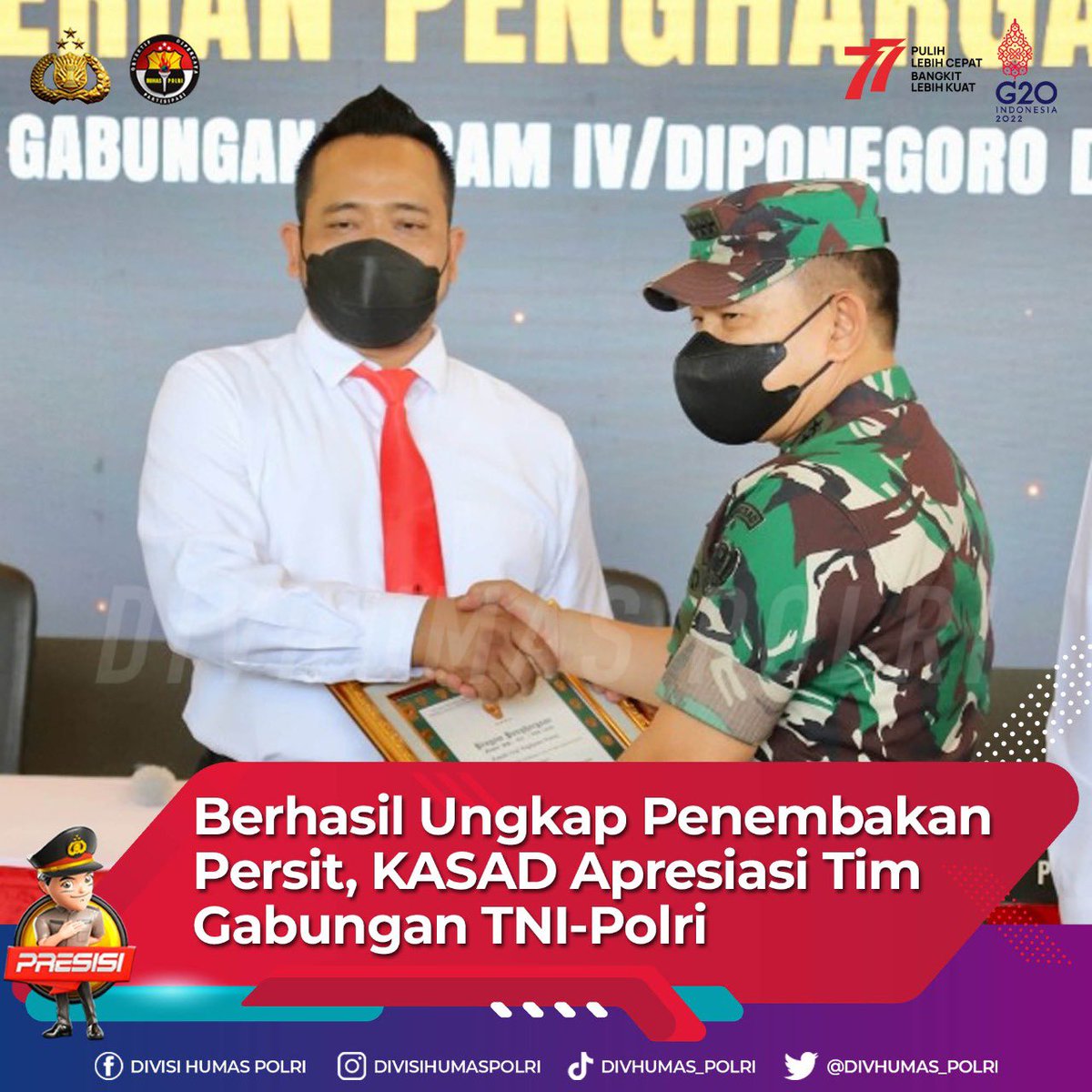 DivHumas_Polri's tweet image. Berhasil Ungkap Penembakan Persit, KASAD Apresiasi Tim Gabungan TNI-Polri