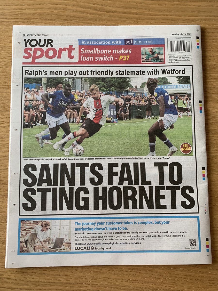 MattTsport's tweet photo. Amazing to see some of my #SaintsFC snaps from last weekend, in today’s @dailyecho 🗞📸 https://t.co/aV5ViVMfM9