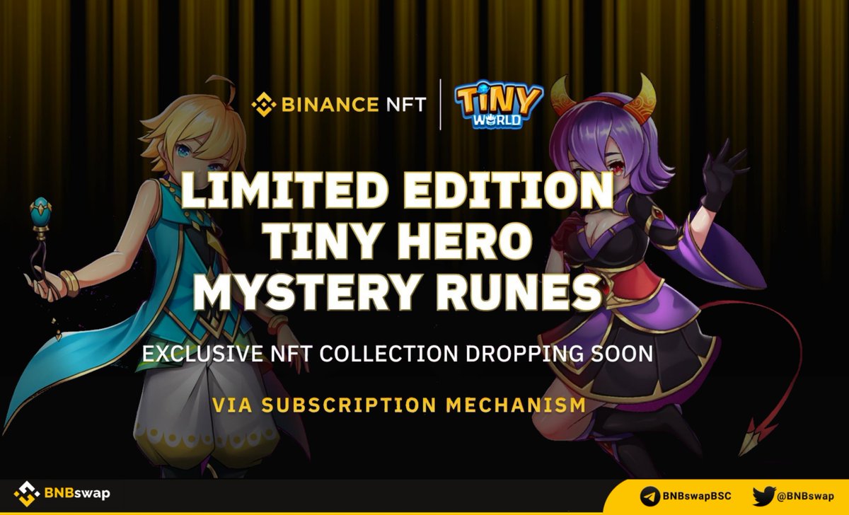 📢 <a href="/tinyworldgamefi/">Tiny World</a> conducting it's limited edition TINY HERO MYSTERY RUNEE sale on @TheBinanceNFT!

📅 Date: July 25 to July 28 12:00 PM (UTC)
🔸 Price: 15 #BUSD

With just 0.1 #BNB, you’ll be able to participate in the #TinyWorld latest Launchpad.

#NFT #NFTs #GameFi $BNB #BSC