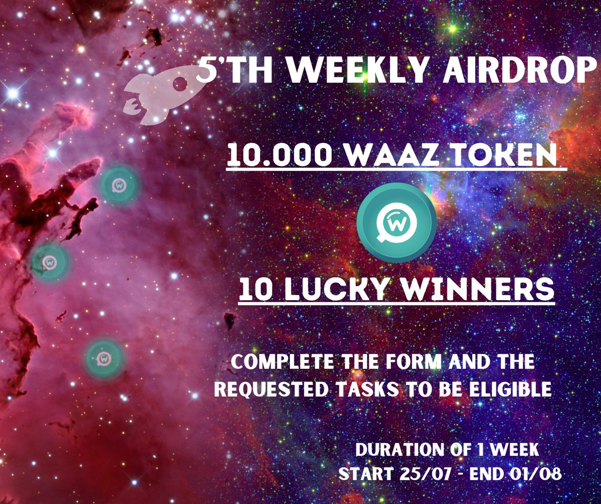 AppWaazin's tweet photo. Fifth time for the fam!!!!!! 🗣️🗣️🗣️🗣️🗣️

10.000 more WAAZ tokens for 10 Lucky Winners.

COMPLETELY fill the G. Form &amp; DO THE TASKS asked to be eligible to WIN  

Form: 
https://t.co/Ouf21Xq1dA

Totally free - No gas - No fees! https://t.co/yjLp5U80nc