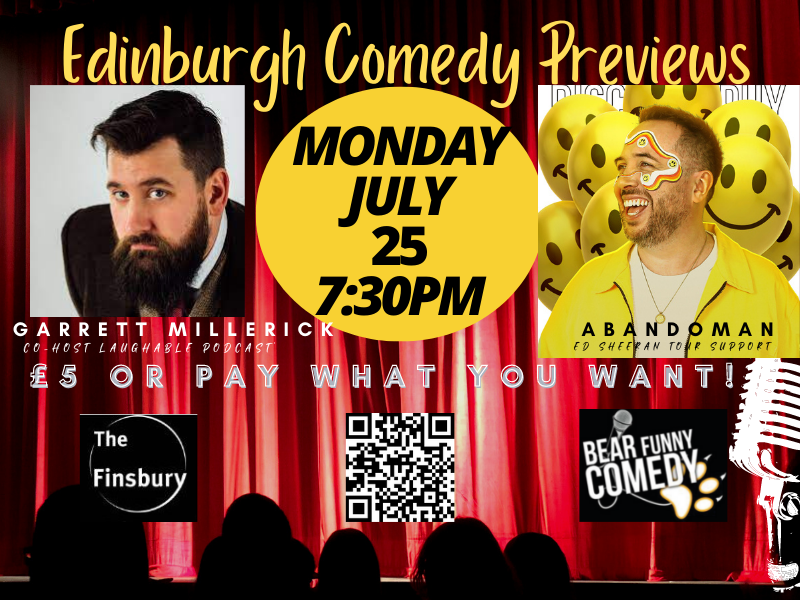BearFunnyComedy's tweet photo. TONIGHT: 🎶Hip-Hop Improv from ABANDOMAN and stand up 🎤 from Garrett Millerick at The Finsbury from 7:30pm. Last few tickets remain  - https://t.co/Y05mzt2AyF https://t.co/8k9x8jhjpb