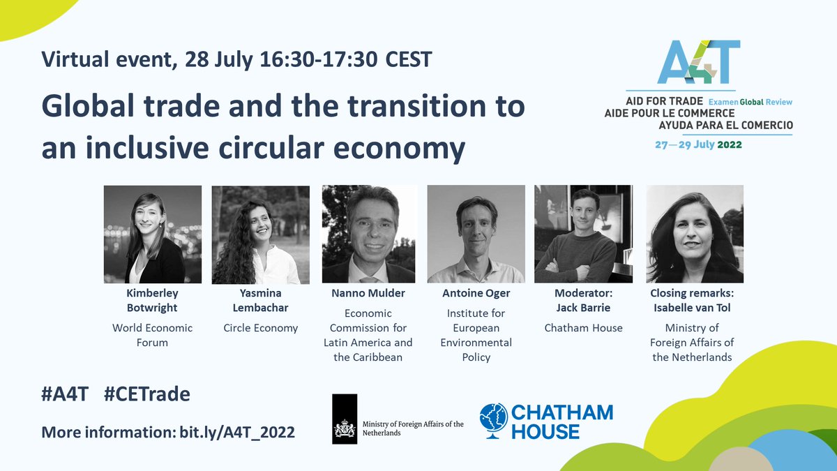 CH_Environment's tweet photo. How can global trade support the transition to an inclusive circular economy?

Learn from our expert panel at the @wto Aid for Trade Global Review, hosted in partnership with @DutchMFA.

💻 Online
🗓️ 28 July, 16:30 CEST
✏️ Register now: https://t.co/b5Z77w8Qya

#CETrade #A4T https://t.co/5nkJ9cd5fp