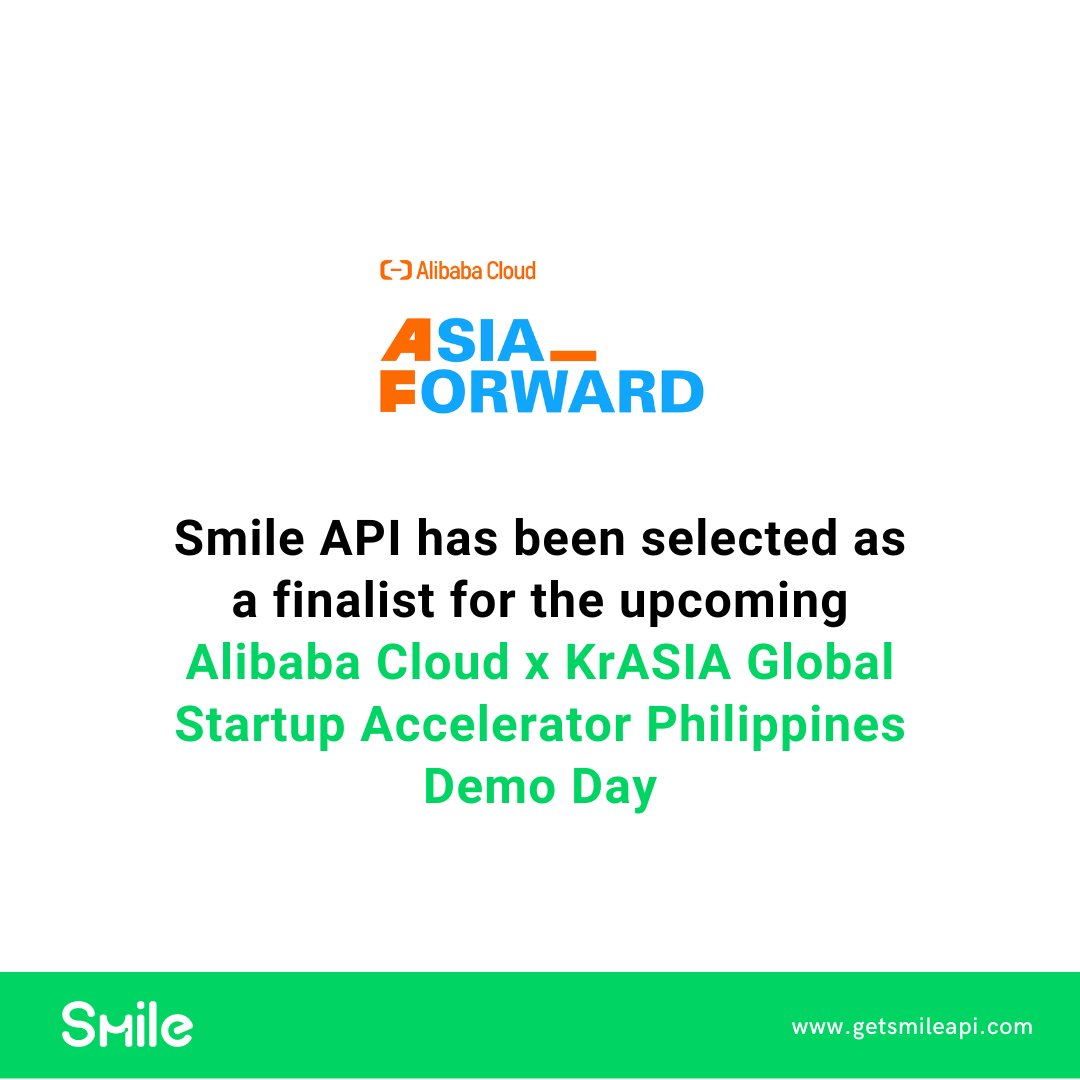 Smile API is a finalist for the upcoming Alibaba Cloud x KrASIA Global Startup Accelerator Philippines Demo Day! 🎉 See us pitch on July 27, 2022 at Draper Startup House Manila. Register now to see us live! zcu.io/Lgps